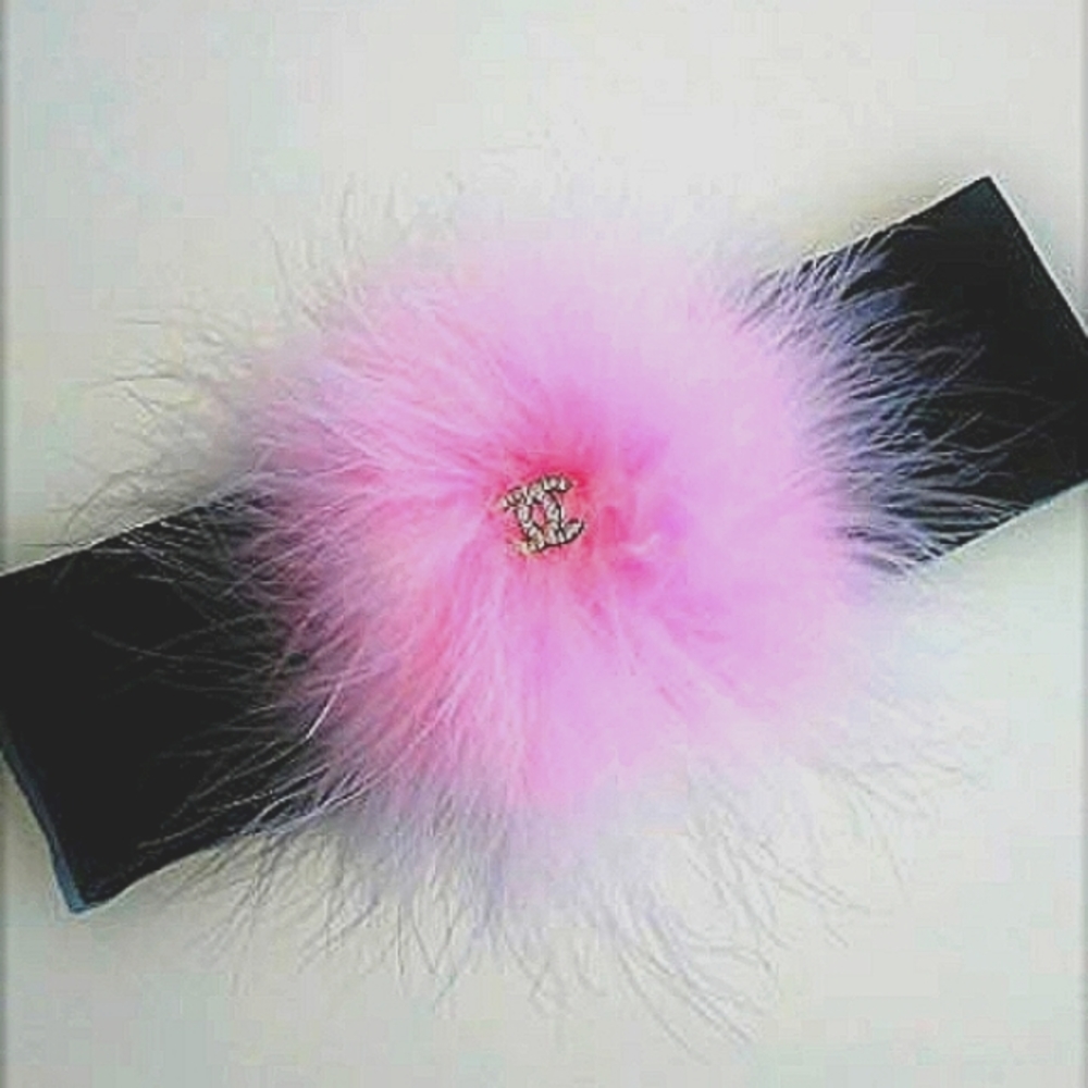 Barbie‎ Pink Trend HEADBAND CG.Rhinestone PINK FEATHER  Pom Headband / Wristwrap